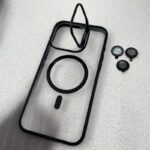 قاب گوشی iPhone 14 Pro Max آیفون شفاف مگ سیف Magsafe اورجینال لنز فلزی استند شو بهمراه محافظ لنز رینگی مشکی - تصویر 3